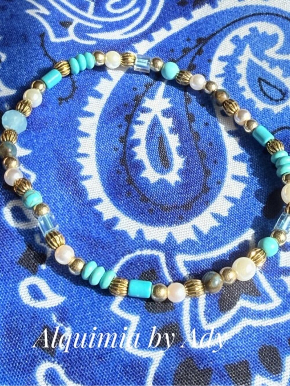 SET + Bohemian colorful gemstones charms bracelet + QUARTZ + TURQUOISE - Picture 3 of 6